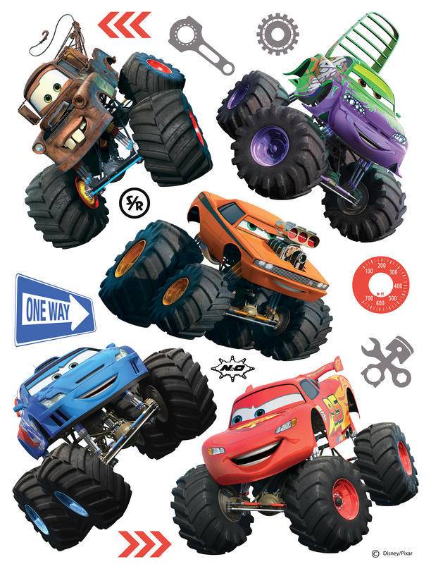 Maxi nálepka na stenu Cars on Big Wheels
