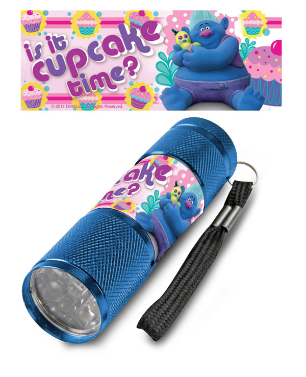 Detská hliníková LED baterka Trollovia CUPCAKE 