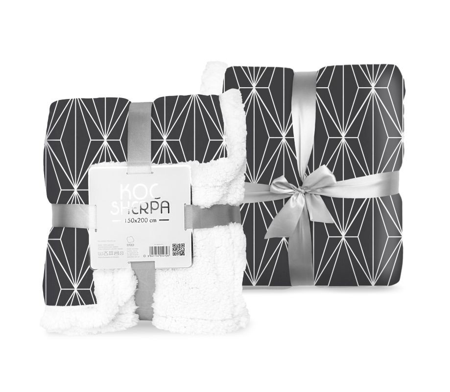 Fleece deka s baránkom geometria čiernobiela 150/200