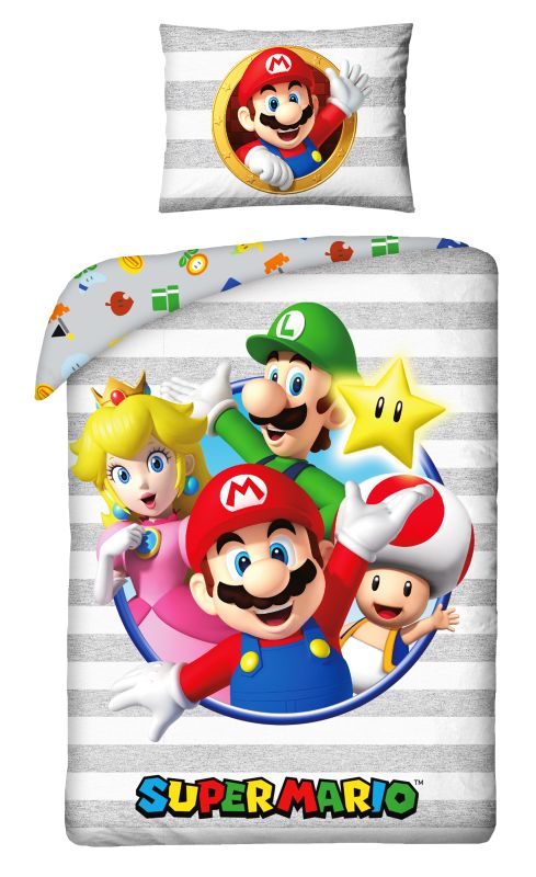 Obliečky Super Mario stripe 140/200, 70/90